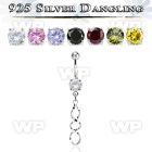 mcdvd31 steel belly banana w round cz stone silver coil shaped