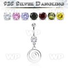 mcdvd32 steel belly banana w round cz stone silver swirl