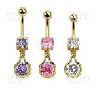 mdgz417 gold cz belly banana w round dangling w cz center