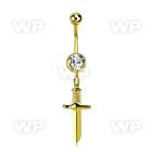 mdk768 gold plated steel belly banana w jewel ball & dagger 