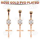mdrz757 rose gold steel belly banana w prong set cz plain cross