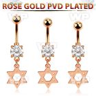 mdrz758 rose gold steel belly banana w prong set cz w david star