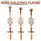 mdrz768 rose gold belly banana w 8mm  cz & dangling dagger