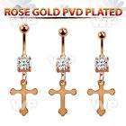 mdrzcro rose gold steel belly banana w cz vintage cross