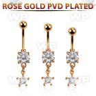 mdrzs6 rose gold steel belly banana w dangling cz star