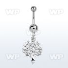 j61y9l steel belly ring w 8mm jewel ball dangling tree of life belly piercing