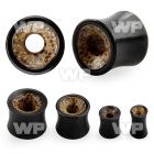 mx45 double flared flesh tunnel coconut wood in the inner side ear lobe piercing