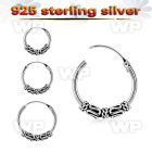 mx5f6 925 silver balinese design black oxidized hoop earrings