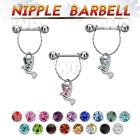 npdl11 steel nipple barbell w chain dove w tiny crystals