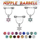 npdl12 steel nipple barbell w chain dangling ship wheel