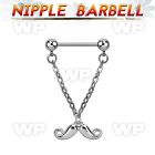 npdl38 steel nipple barbell w dangling happy mustache design