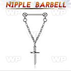 npdl48 steel nipple barbell w 5mm balls  chain w dangling crosss