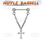 npdl5 steel nipple barbell w small chain dangling steel cross