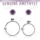 nrge1 925 silver nose hoop w 2mm prong set amethyst stone