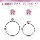nrge3 925 silver nose hoop w prong set pink tourmaline stone