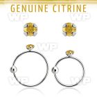 nrge6 925 silver nose hoop w 2mm prong set citrine stone