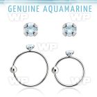 nrge8 925 silver nose hoop w 2mm prong set aquamarine stone