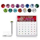 nw9mbx box of silver nose screws, 20g w 1.5mm color crystal top