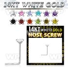 o3g36e 14kt white gold nose screw 3mm star shaped prong set cz nose piercing