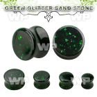 pgsgg green glitter sand stone double flared stone plug