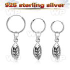 phod38 silver helix hoop earring w a silver leaf dangling