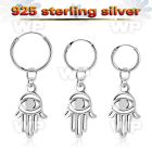 phod39 silver helix hoop earring w plain silver hamsa dangling