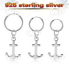 phod41 silver helix hoop earring w a silver anchor dangling