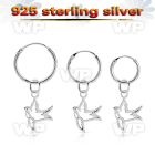 phod42 silver helix hoop earring w a silver bird dangling