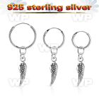 phod44 silver helix hoop earring w a silver bird wing dangling