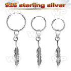 phod47 silver helix hoop earring w a silver feather dangling
