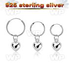 phod48 silver helix hoop earring w silver heart dangling