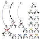 pnd750 pregnancy belly ring w dangling crossed crystal pistol