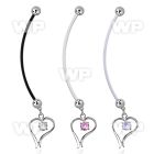 pndz12 pregnancy belly ring w dangling heart w a round cz 