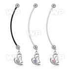 pndz373 pregnancy belly ring w dangling double heart w round cz