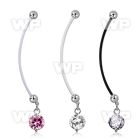 pndz383 pregnancy belly ring w dangling twin prong set 10mm cz 