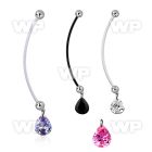 pndz409 pregnancy belly ring w dangling 11 x 9mm pear shaped cz 