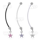 pndz413 pregnancy belly ring w dangling flower w prong set cz