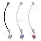 pndz419 pregnancy belly ring w dangling heart w round cz