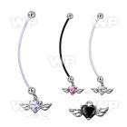 pndz586 pregnancy belly ring w dangling heart shaped cz w wings