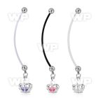 pndz590 maternity pregnancy belly ring w dangling crown w cz