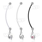 pndz731 pregnancy belly ring w dangling fancy heart w single cz