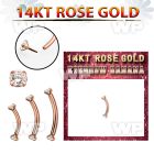 rbnz solid 14k rose gold eyebrow banana w 3mm clear cz stone