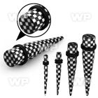rm76a black acrylic taper hot printed black white checker pat ear lobe piercing
