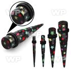 rm77a black acrylic taper hot printed cute stars pattern double ear lobe piercing