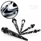 rmj3 black acrylic taper white marble swirl pattern double ear lobe piercing
