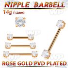 rose gold steel nipple barbell w prong set round czs