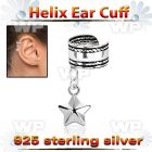 silver helix ear cuff w a rope edge w a star dangling 