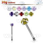 snbzr2 surgical steel nose bone, 20g w prong set 2mm round cz