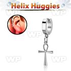 stainless steel huggie w a dangling ankh cross 