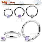 steel ball closure ring, 14g w 3mm bezel cz closure